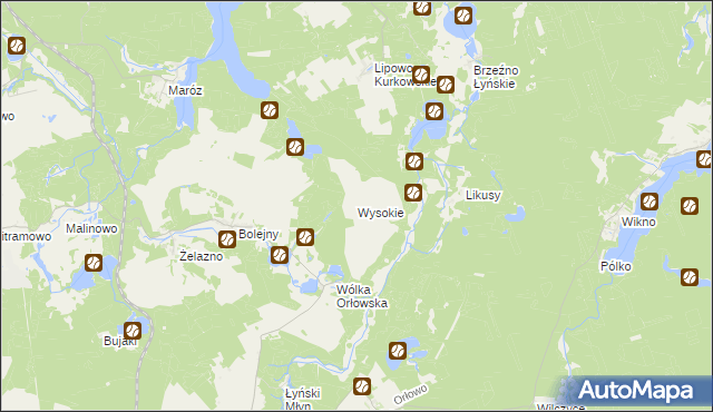 mapa Wysokie gmina Nidzica, Wysokie gmina Nidzica na mapie Targeo