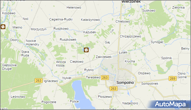 mapa Zakrzewek gmina Wierzbinek, Zakrzewek gmina Wierzbinek na mapie Targeo