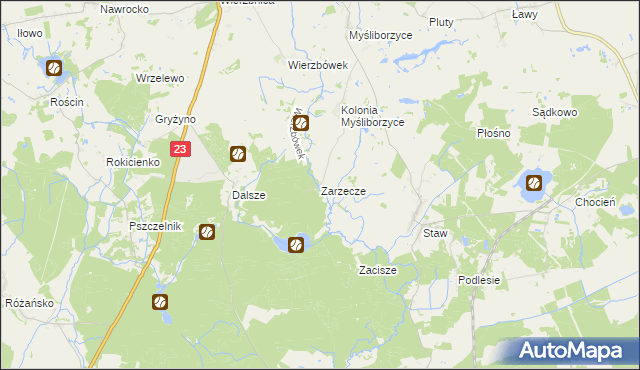 mapa Zarzecze gmina Myślibórz, Zarzecze gmina Myślibórz na mapie Targeo