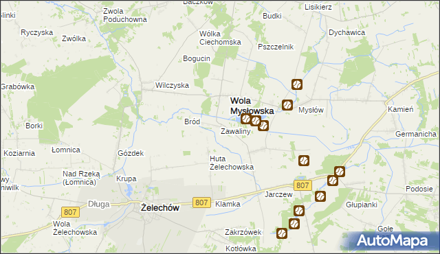 mapa Zawaliny, Zawaliny na mapie Targeo