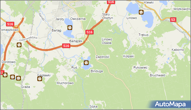 mapa Zazdrość gmina Stawiguda, Zazdrość gmina Stawiguda na mapie Targeo