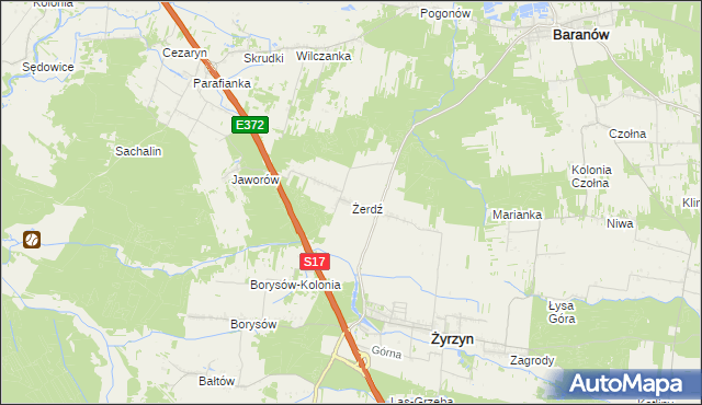 mapa Żerdź gmina Żyrzyn, Żerdź gmina Żyrzyn na mapie Targeo