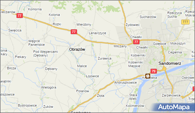 mapa Żurawica gmina Obrazów, Żurawica gmina Obrazów na mapie Targeo