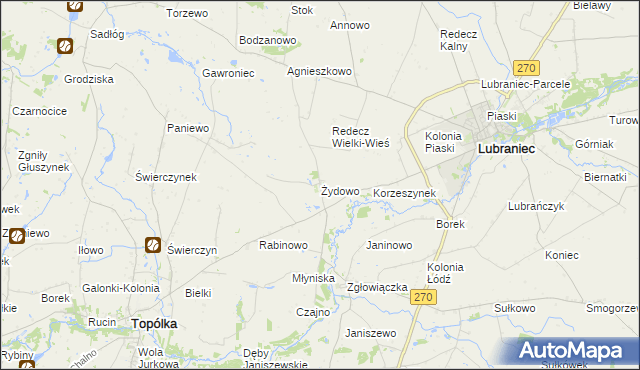 mapa Żydowo gmina Lubraniec, Żydowo gmina Lubraniec na mapie Targeo