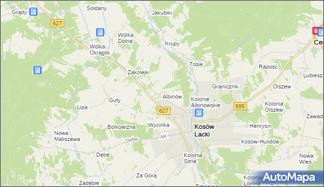 mapa Albinów gmina Kosów Lacki, Albinów gmina Kosów Lacki na mapie Targeo
