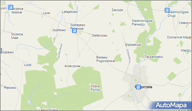 mapa Bielawy Pogorzelskie, Bielawy Pogorzelskie na mapie Targeo