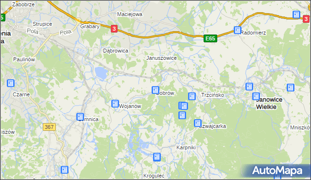 mapa Bobrów gmina Mysłakowice, Bobrów gmina Mysłakowice na mapie Targeo