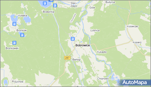 mapa Bobrowice powiat krośnieński, Bobrowice powiat krośnieński na mapie Targeo