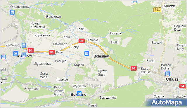 mapa Bolesław powiat olkuski, Bolesław powiat olkuski na mapie Targeo