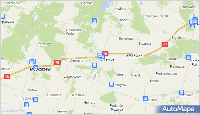 mapa Chlewice gmina Moskorzew, Chlewice gmina Moskorzew na mapie Targeo