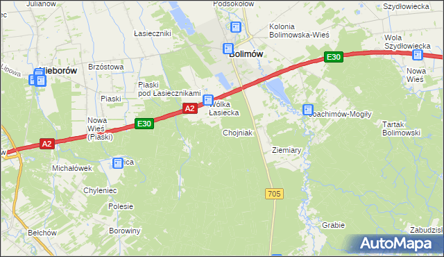 mapa Chojniak gmina Bolimów, Chojniak gmina Bolimów na mapie Targeo