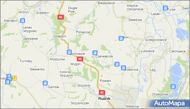 mapa Czerwięcice, Czerwięcice na mapie Targeo