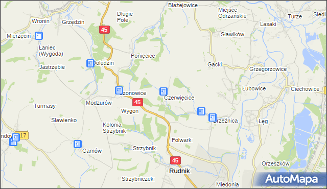 mapa Czerwięcice, Czerwięcice na mapie Targeo