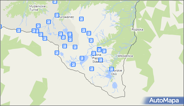 mapa Dolina Pięciu Stawów, Dolina Pięciu Stawów na mapie Targeo