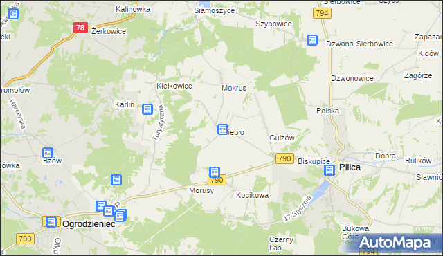 mapa Giebło, Giebło na mapie Targeo