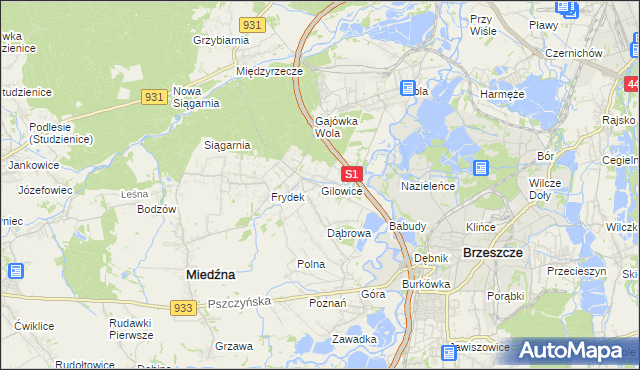 mapa Gilowice gmina Miedźna, Gilowice gmina Miedźna na mapie Targeo