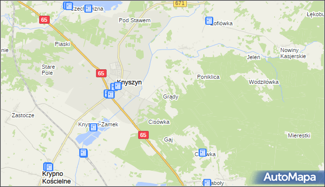 mapa Grądy gmina Knyszyn, Grądy gmina Knyszyn na mapie Targeo