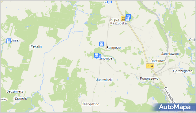 mapa Janowice gmina Nowa Wieś Lęborska, Janowice gmina Nowa Wieś Lęborska na mapie Targeo