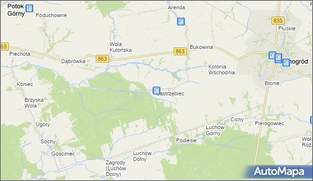 mapa Jastrzębiec gmina Kuryłówka, Jastrzębiec gmina Kuryłówka na mapie Targeo