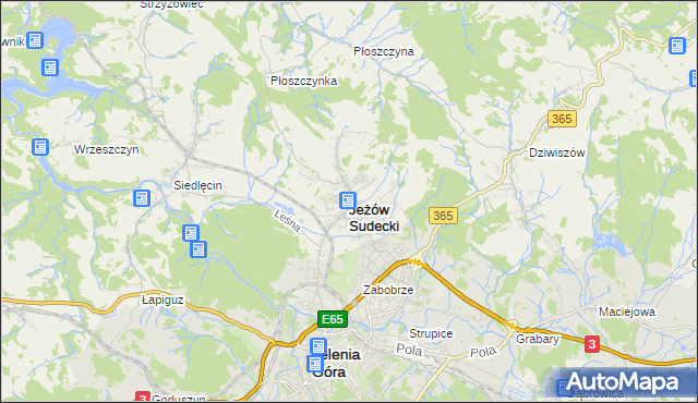 mapa Jeżów Sudecki, Jeżów Sudecki na mapie Targeo