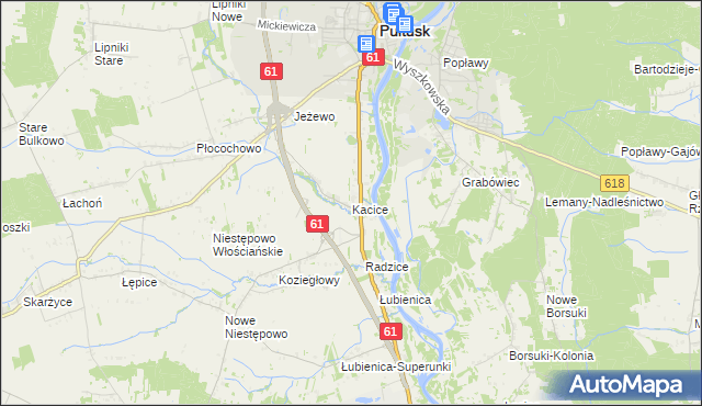 mapa Kacice gmina Pułtusk, Kacice gmina Pułtusk na mapie Targeo