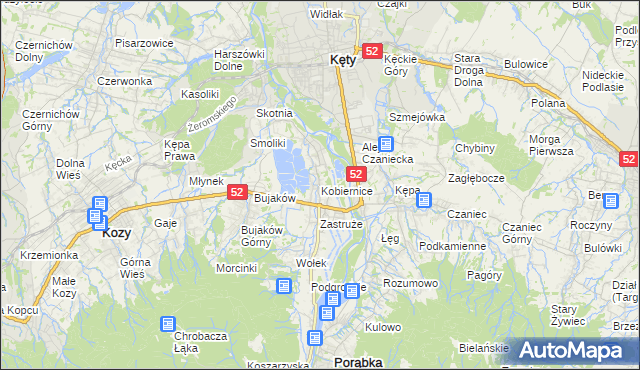 mapa Kobiernice, Kobiernice na mapie Targeo