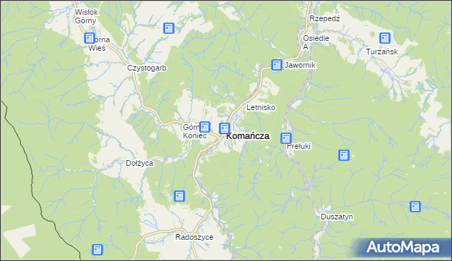 mapa Komańcza, Komańcza na mapie Targeo