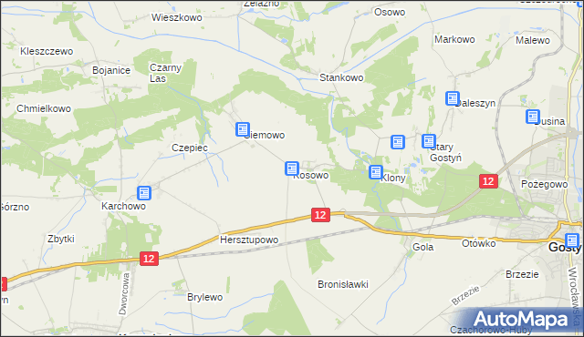 mapa Kosowo gmina Gostyń, Kosowo gmina Gostyń na mapie Targeo