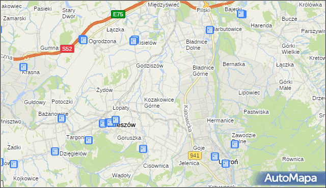 mapa Kozakowice Dolne, Kozakowice Dolne na mapie Targeo