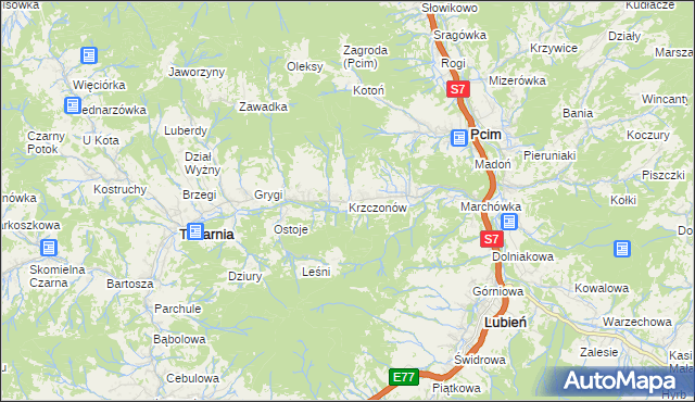 mapa Krzczonów gmina Tokarnia, Krzczonów gmina Tokarnia na mapie Targeo