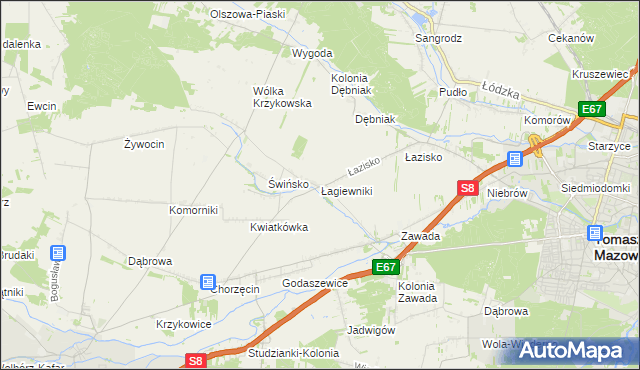 mapa Łagiewniki gmina Tomaszów Mazowiecki, Łagiewniki gmina Tomaszów Mazowiecki na mapie Targeo