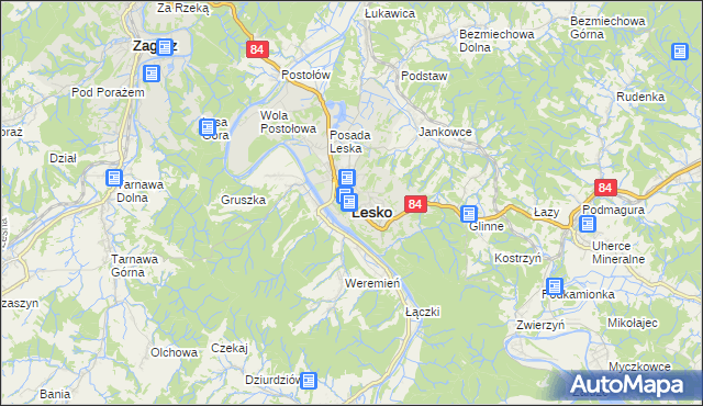 mapa Lesko, Lesko na mapie Targeo