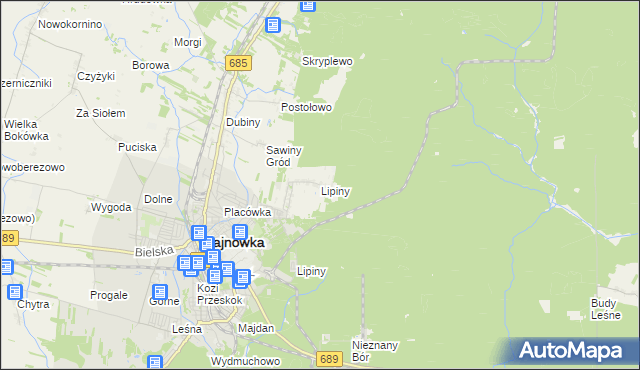 mapa Lipiny gmina Hajnówka, Lipiny gmina Hajnówka na mapie Targeo