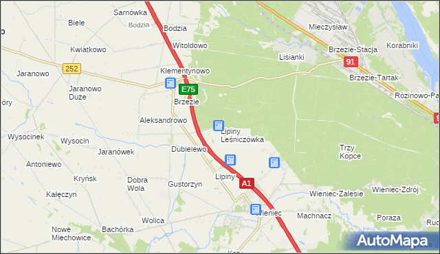 mapa Lipiny Leśniczówka gmina Brześć Kujawski, Lipiny Leśniczówka gmina Brześć Kujawski na mapie Targeo