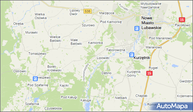 mapa Lipowiec gmina Kurzętnik, Lipowiec gmina Kurzętnik na mapie Targeo