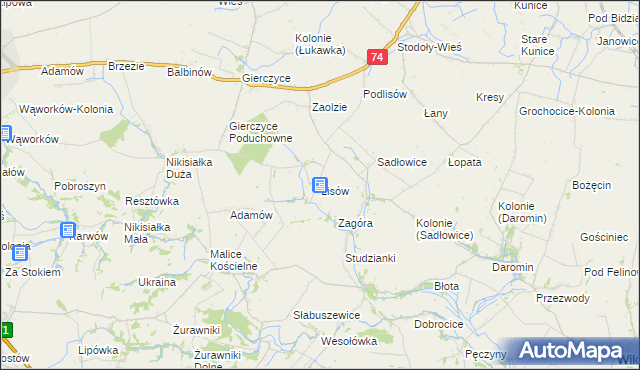 mapa Lisów gmina Wojciechowice, Lisów gmina Wojciechowice na mapie Targeo