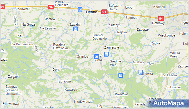 mapa Łysa Góra gmina Dębno, Łysa Góra gmina Dębno na mapie Targeo