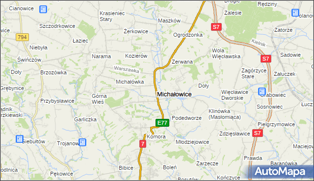 mapa Michałowice powiat krakowski, Michałowice powiat krakowski na mapie Targeo