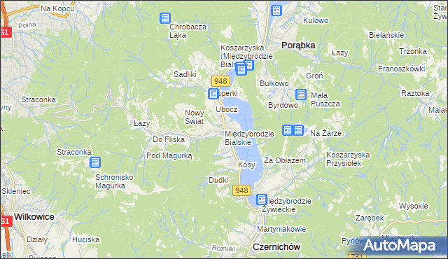 mapa Międzybrodzie Bialskie, Międzybrodzie Bialskie na mapie Targeo