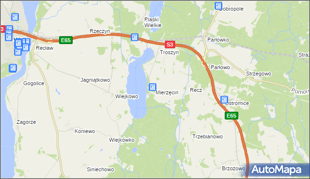mapa Mierzęcin gmina Wolin, Mierzęcin gmina Wolin na mapie Targeo