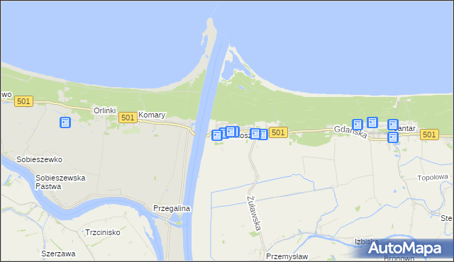 mapa Mikoszewo, Mikoszewo na mapie Targeo