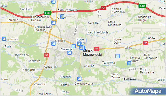 mapa Mińsk Mazowiecki, Mińsk Mazowiecki na mapie Targeo