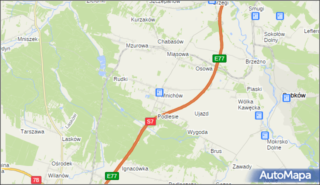 mapa Mnichów gmina Jędrzejów, Mnichów gmina Jędrzejów na mapie Targeo