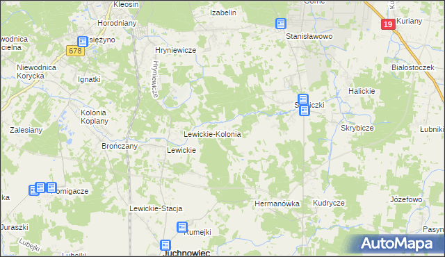 mapa Niewodnica Nargilewska-Kolonia, Niewodnica Nargilewska-Kolonia na mapie Targeo