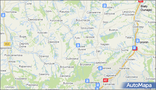 mapa Nowe Bystre, Nowe Bystre na mapie Targeo
