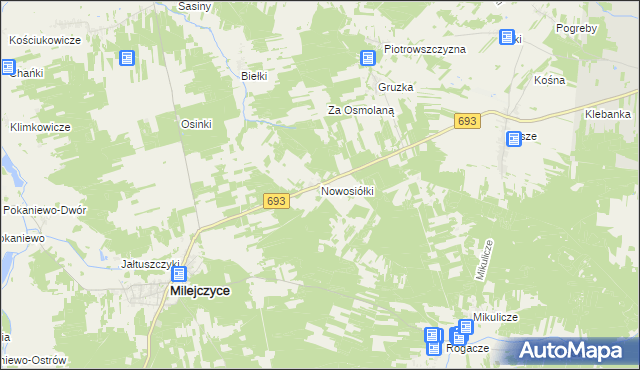 mapa Nowosiółki gmina Milejczyce, Nowosiółki gmina Milejczyce na mapie Targeo