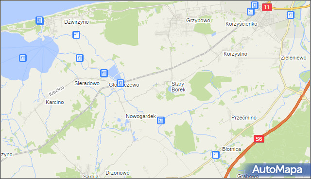 mapa Nowy Borek gmina Kołobrzeg, Nowy Borek gmina Kołobrzeg na mapie Targeo