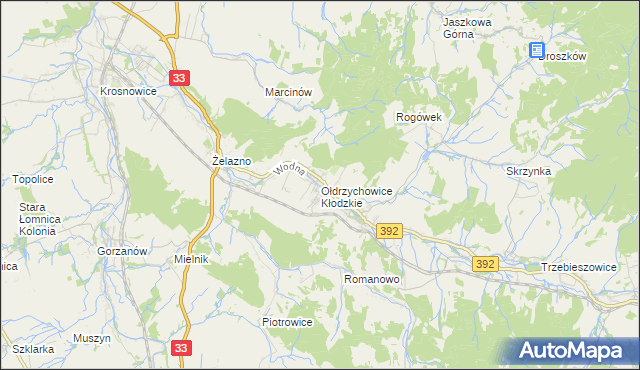 mapa Ołdrzychowice Kłodzkie, Ołdrzychowice Kłodzkie na mapie Targeo
