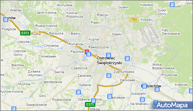 mapa Ostrowiec Świętokrzyski, Ostrowiec Świętokrzyski na mapie Targeo