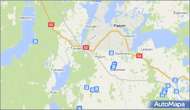 mapa Pasym powiat szczycieński, Pasym powiat szczycieński na mapie Targeo